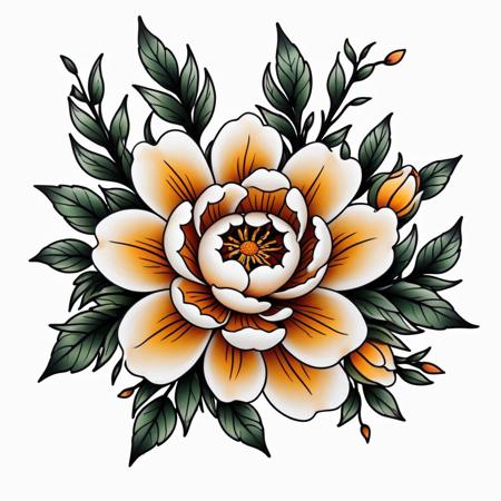 00156-1469488525-_lora_Traditional_Tattoos_0.65_ flowers in style of tr4dt4t, traditional tattoo, white background,.png